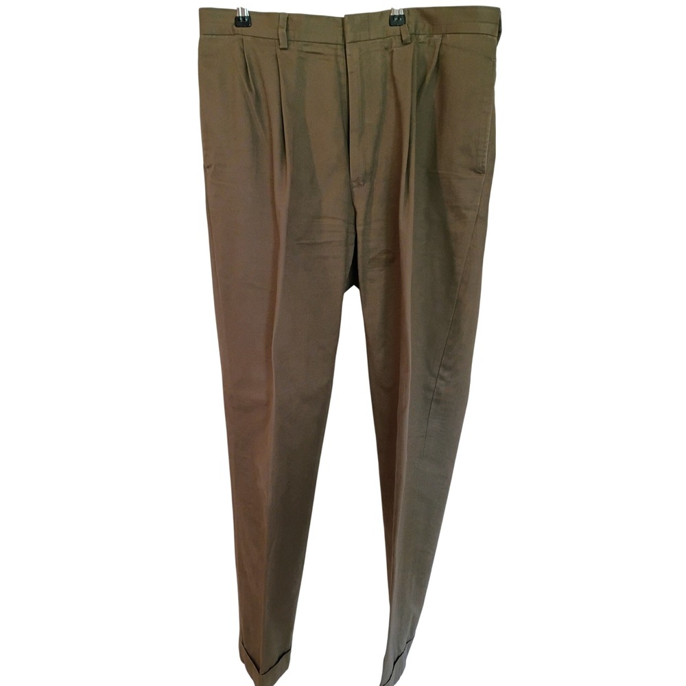 Polo Ralph Lauren Andrew Pant Mens 34x29 Olive Drab Pleated Cuffed Cotton Chinos